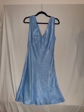 Peppermayo Light Blue Satin V-Neck Mini Dress